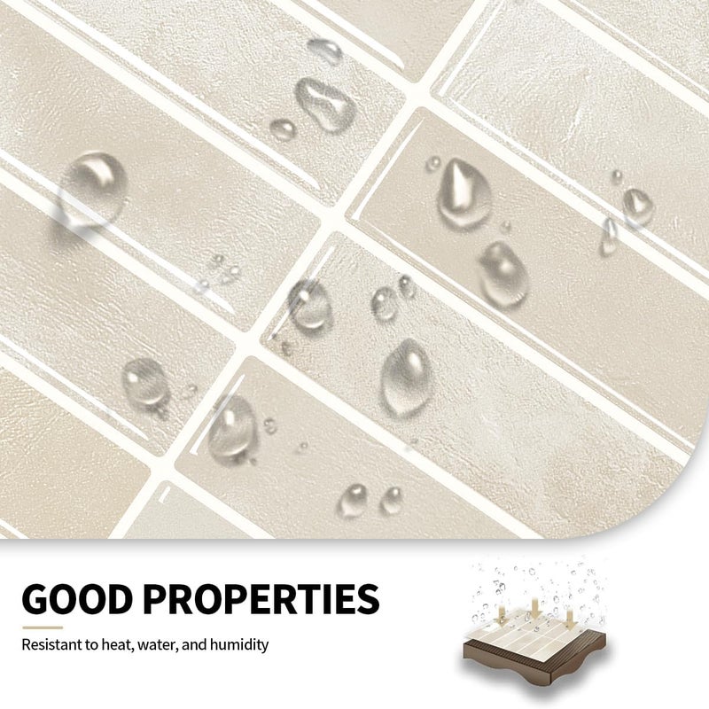 DaGou Peel and Stick Backsplash 3D Wall Tiles,Self-Adhesive,Oil Proof,Waterproof, Removable Wall Panels for Kitchen & Bathroom,Modern Design, Easy Install (10.7ft，12x9 inch,14 Pack) (Beige) - Image 3